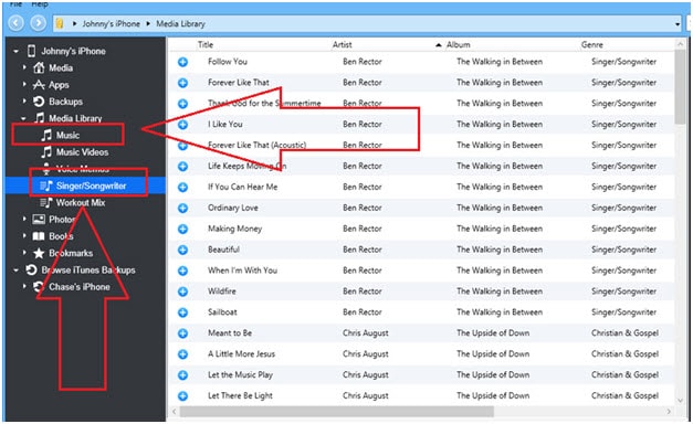 Exportar Listas de Reprodução do iTunes para iPhone/iPad/iPod-Clique na lista de reprodução desejada