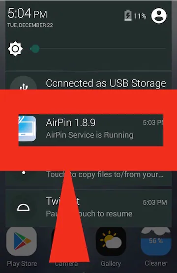 Usar o AirPlay em Android com DLNA - O serviço AirPin está sendo executado