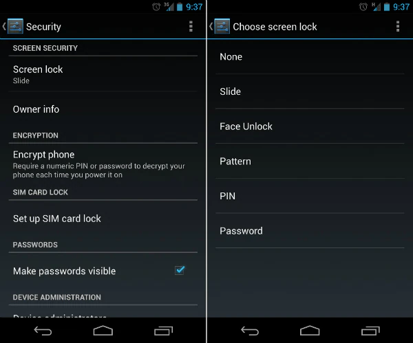 disable lock screen android