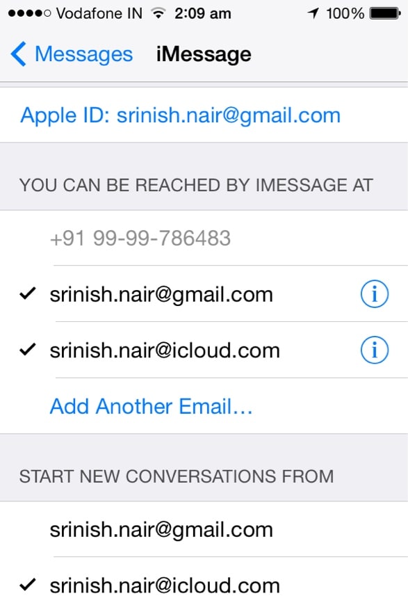 sync imessages across multiple devices-check email IDs and phone numbers