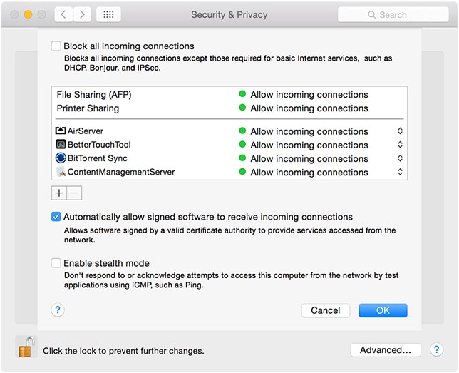 Como usar o AirDrop do Mac para o iPhone - Interferência do firewall