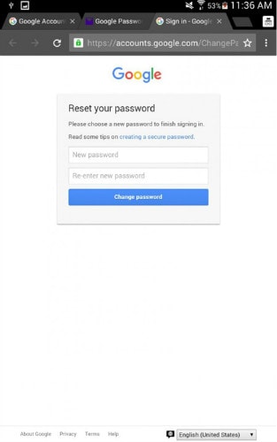 android Google reset password