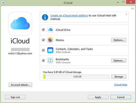 Access iCloud by iCloud control panel