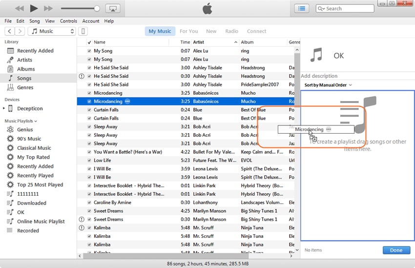 Editar lista de reproducción de iPhone: Agregar canciones a la nueva lista de reproducción