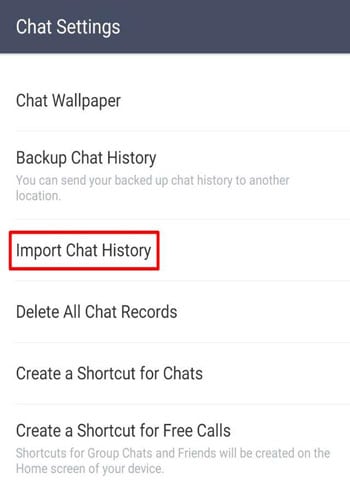 LINE Chatverlauf manuell sichern - Tippen Sie auf 'Chat-Verlauf importieren'