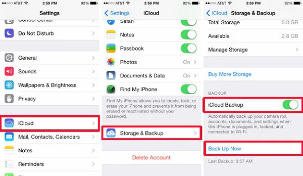 setting iCloud storage backup