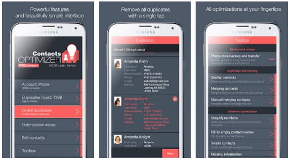 تطبيق استعادة البيانات في android - contacts optimizer