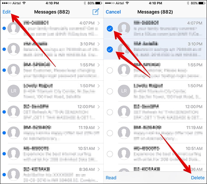 how to erase text messages on iphone
