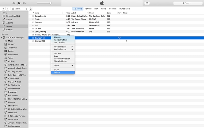 How to Delete songs from iPod and iTunes completely-select â€œDeleteâ€�