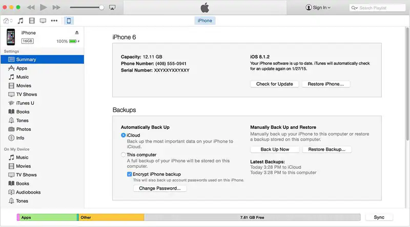 configuring iPhone backup password