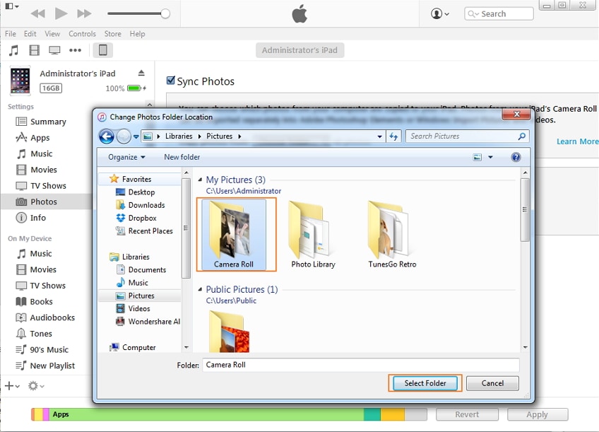 how to transfer photos from Computer to iPad with itunes