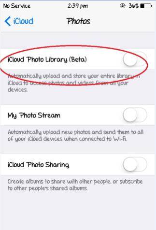 enable iCloud Photo Library on iPhone completed