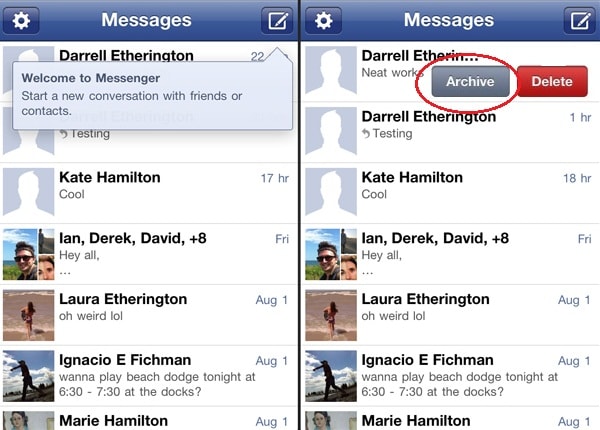 archive facebook messages on ios