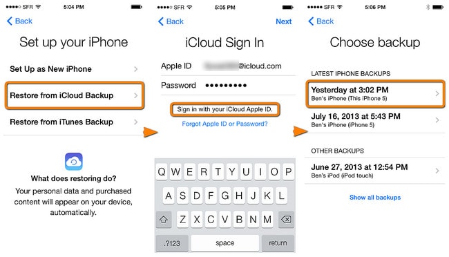 restaure contatos do iCloud para o iphone 