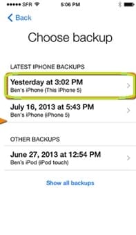 restaurar a foto do iphone-escolha a seu backup e restaurar