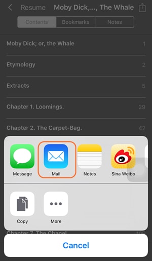 transferir livros do iPad para computador por email - passo 2: partilhar livros por email