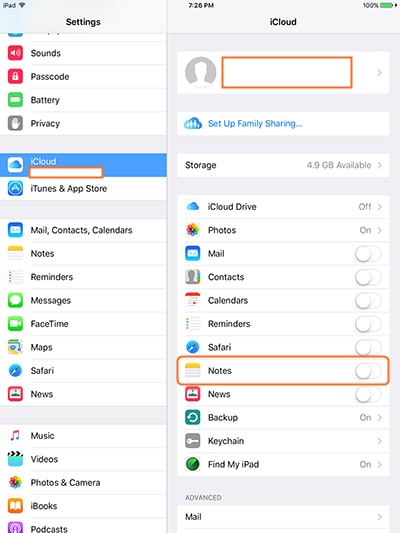 How to Transfer Notes from iPad to Computer Using iCloud - Tap Settings