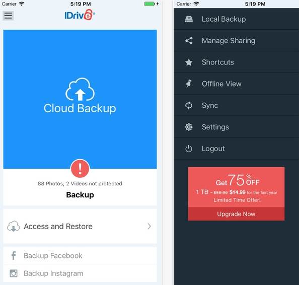iOS backup app - iDrive Online Backup