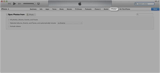 Fotos vom Mac auf das iPad übertragen - klicken Sie auf den Fotos-Tab