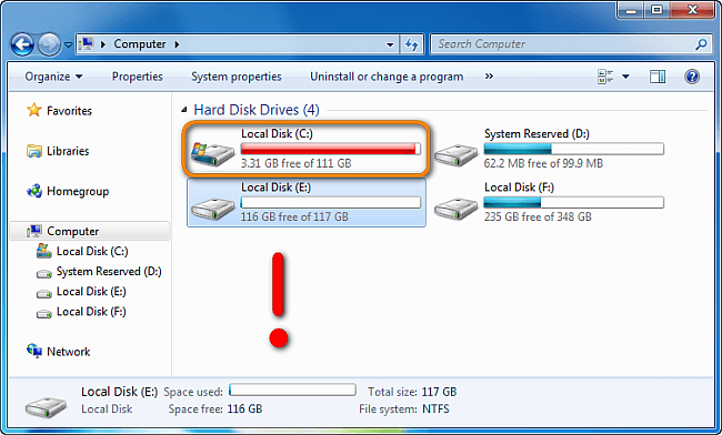 almacenamiento pesado en el disco c