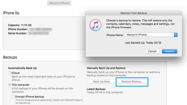 itunes change backup and sync settings