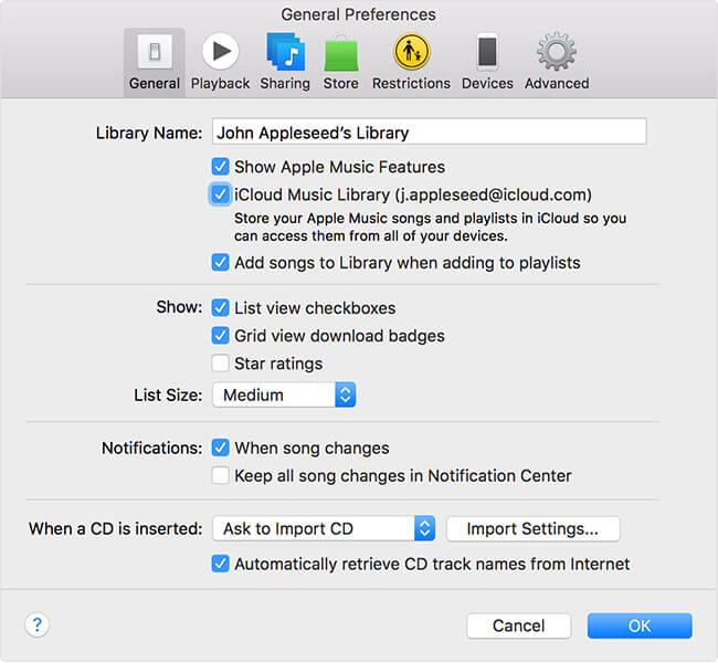 biblioteca de músicas do icloud