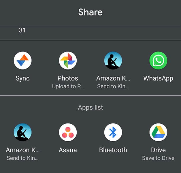 menú de compartir de Android 10