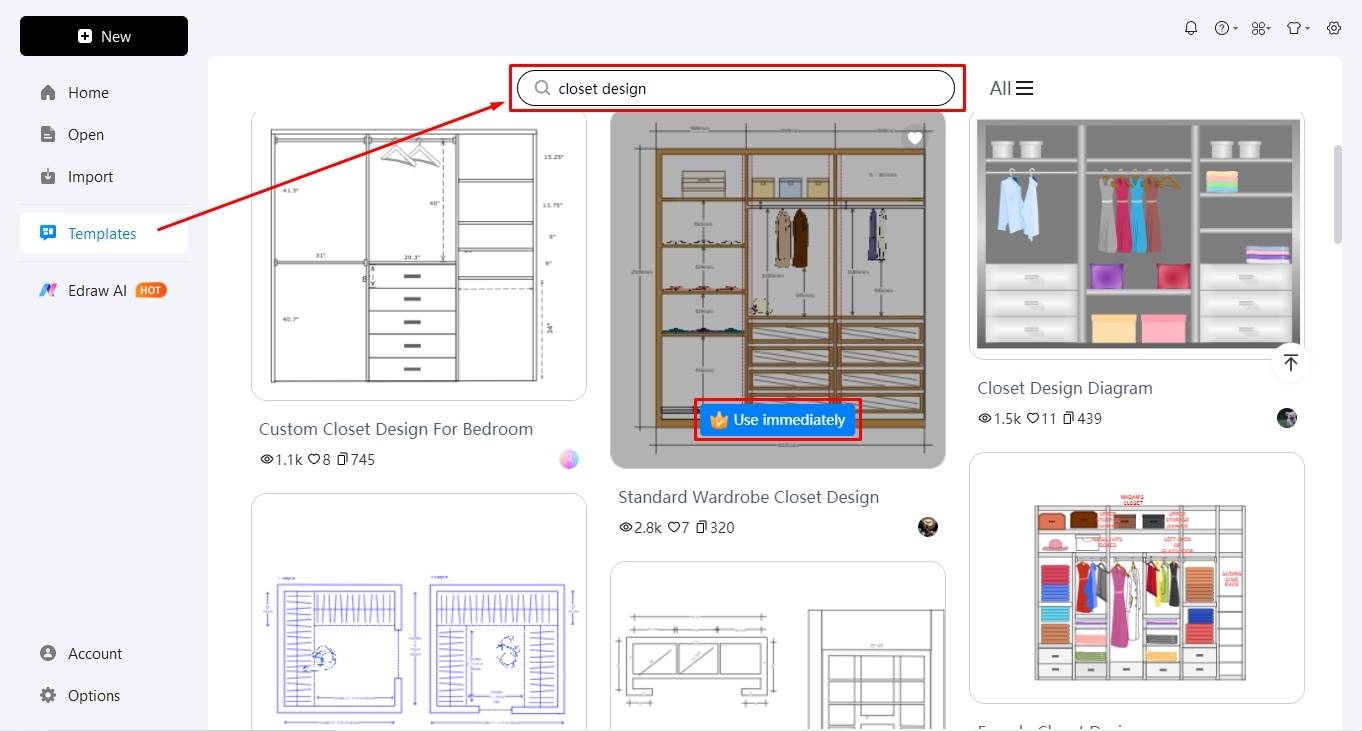 download the closet design template edrawmax