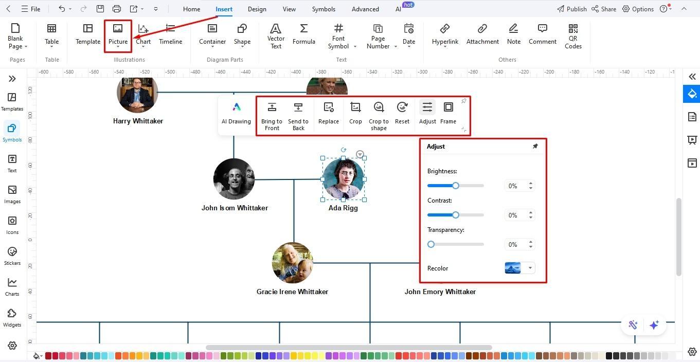 add family tree pictures edrawmax