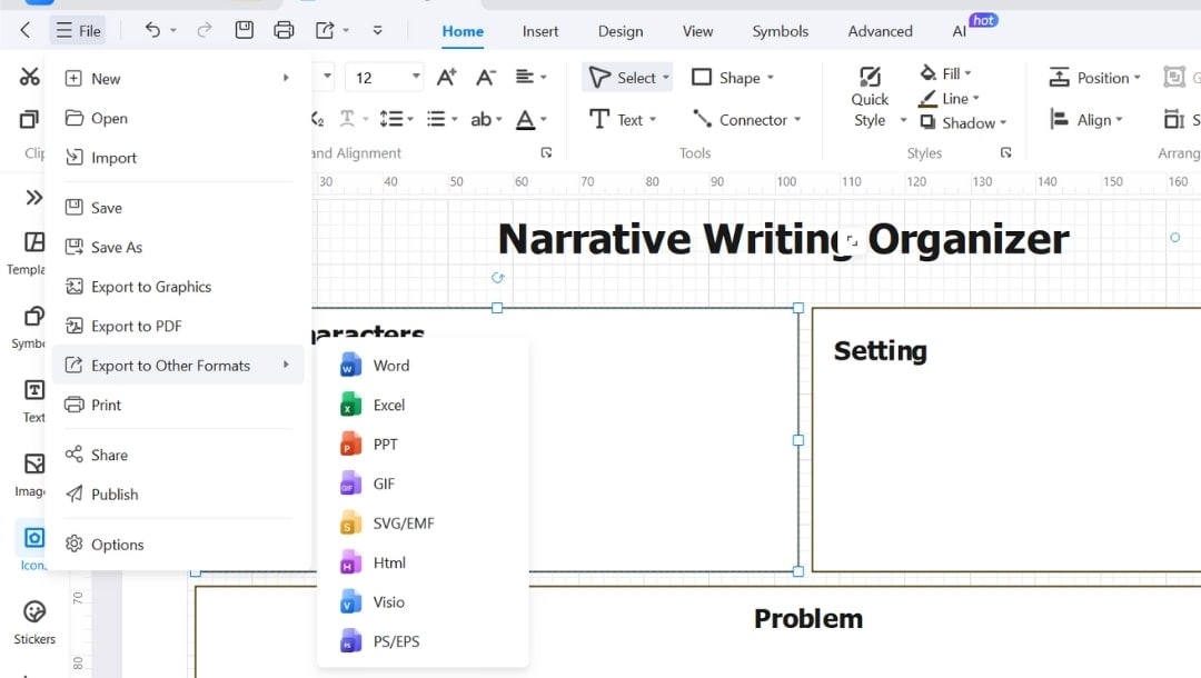 exporting the final graphic organizer