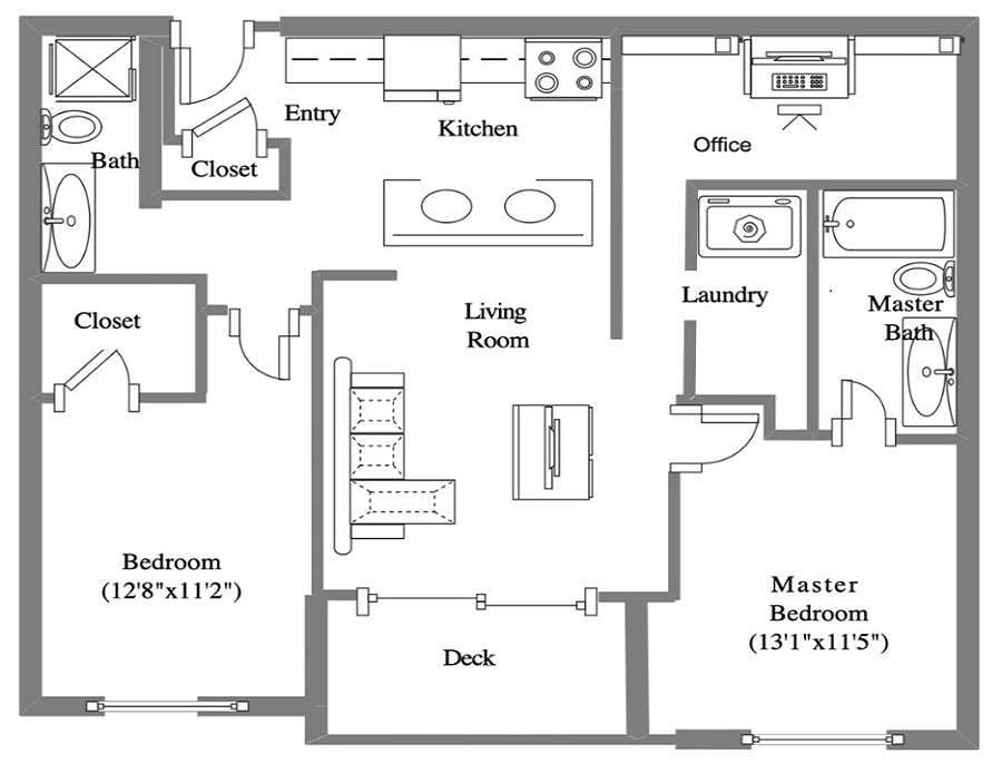 2-bedroom floor plan privacy
