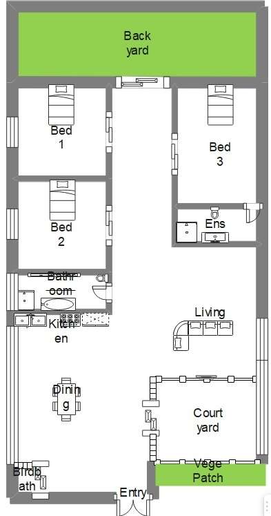 3 bedroom floor plan with backyard