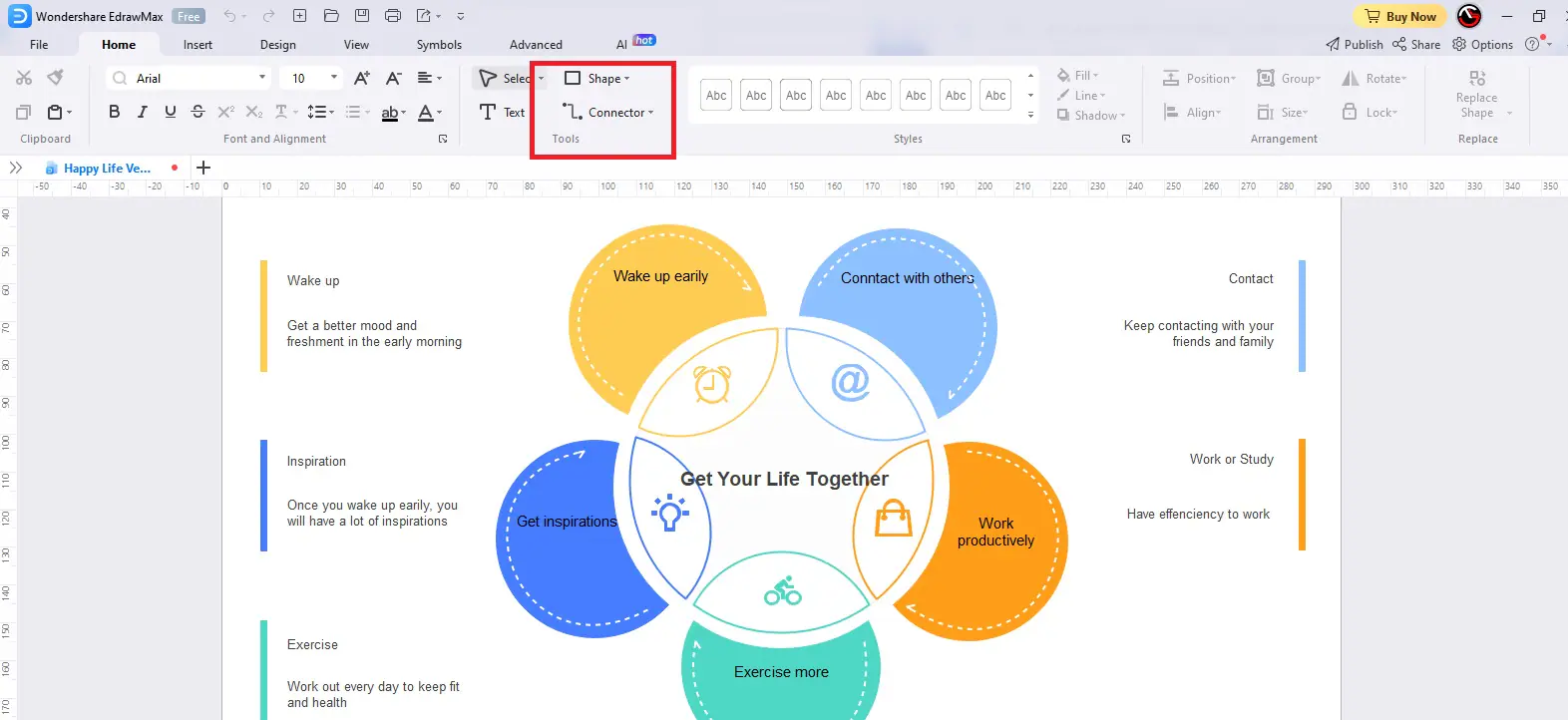 adicionar formas e conectores diagrama de Venn