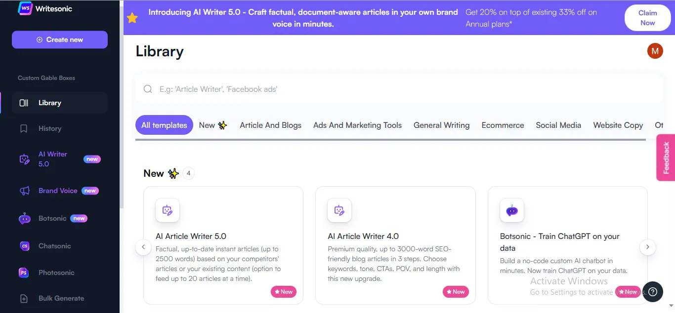 writesonic generatore di articoli con ia gratuito