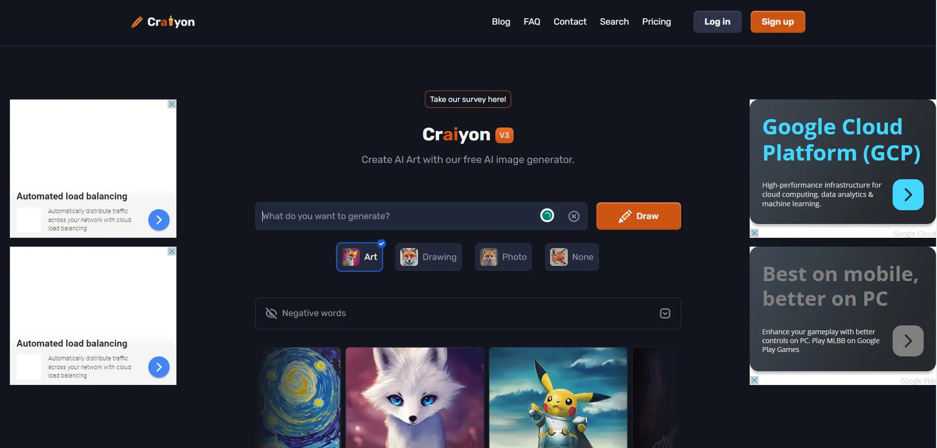 craiyon ai image generator online interface