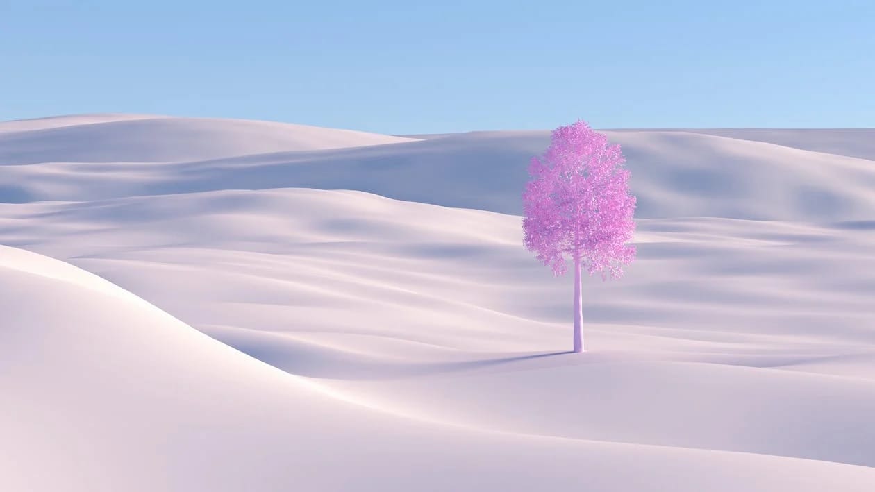 albero viola su un deserto infinito