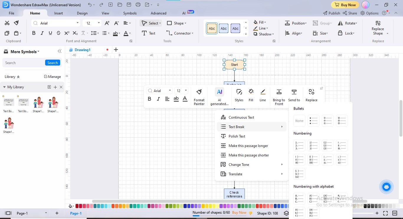 Textunterbrechung hinzufügen edrawmax ai Flussdiagramm