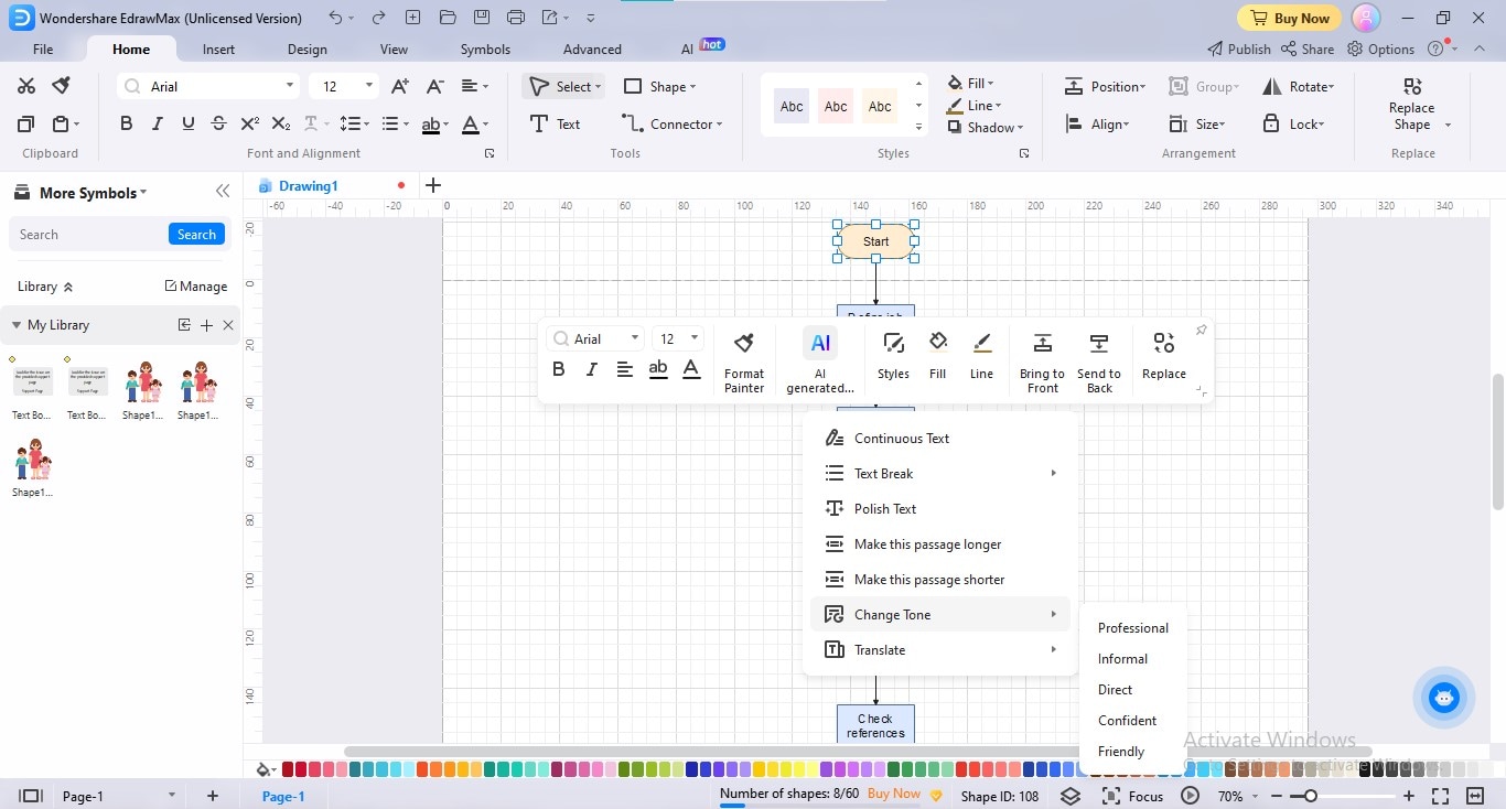 organigramme edrawmax ai changer le ton du contenu