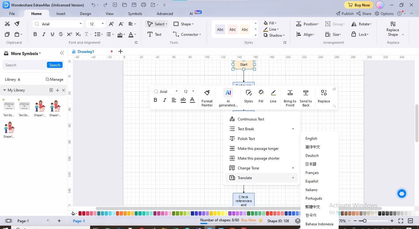 edrawmax ai diagrama de flujo traducir contenido