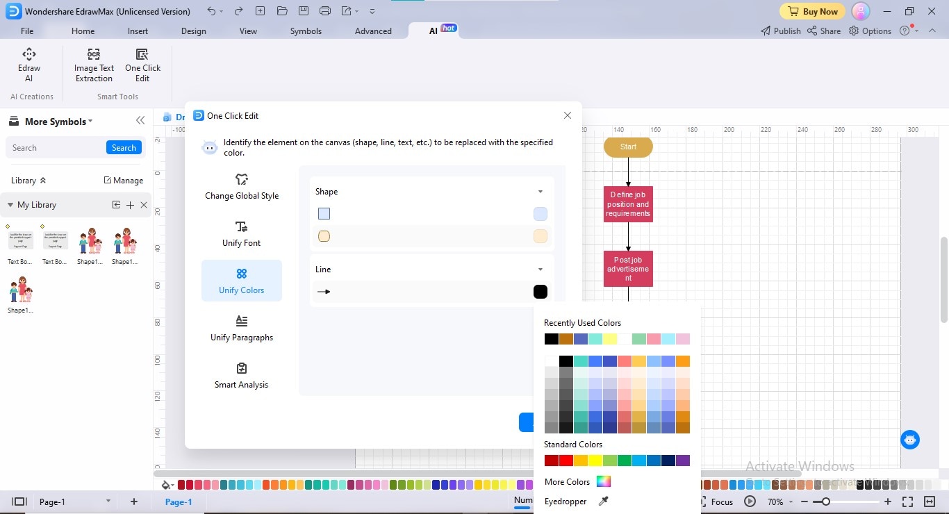 edrawmax ai diagrama de flujo unificar colores