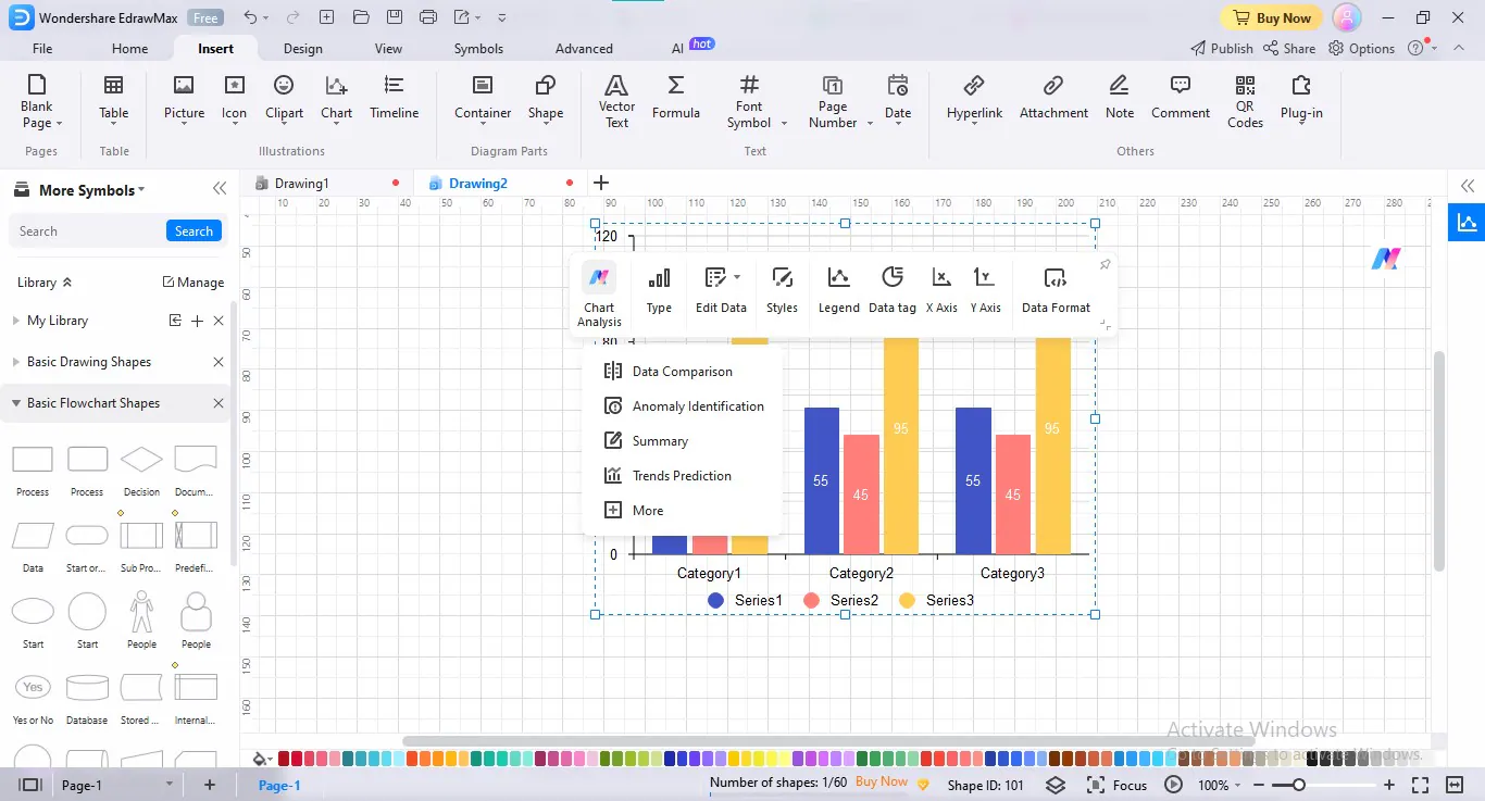 Klick auf Diagramm Analyse Option Edrawmax AI