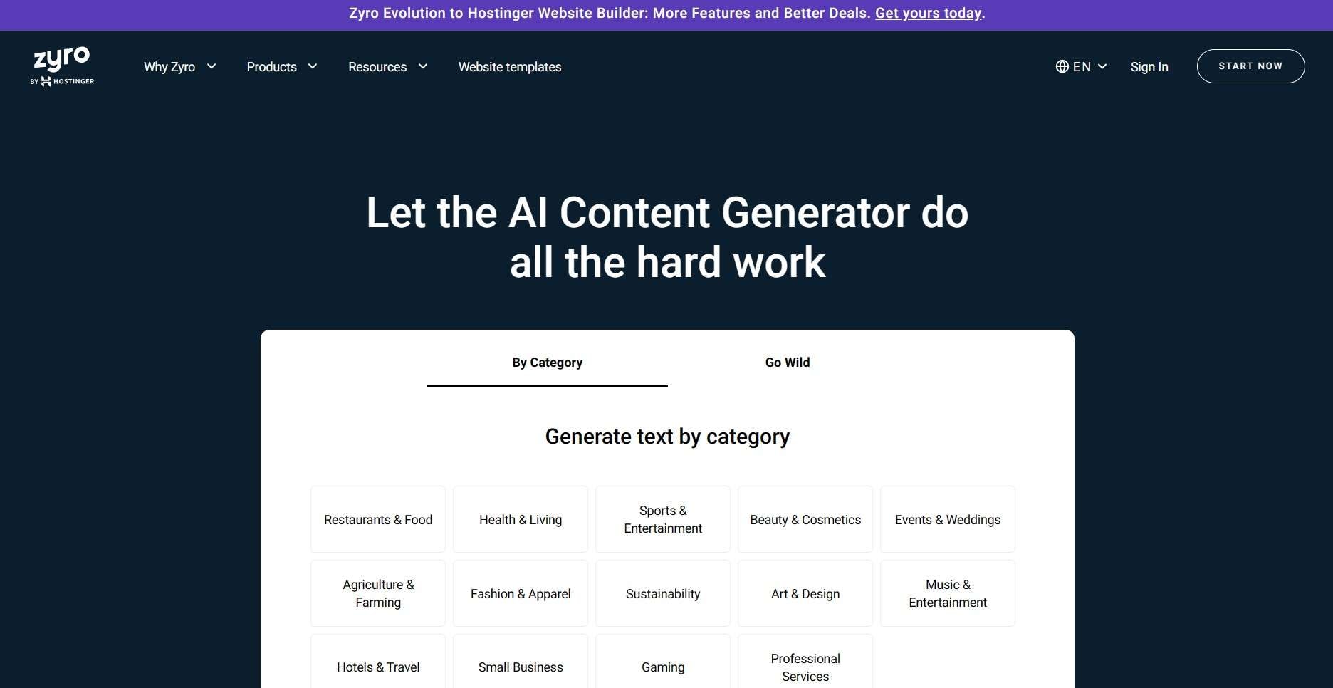 Zyro AI Content Generator 