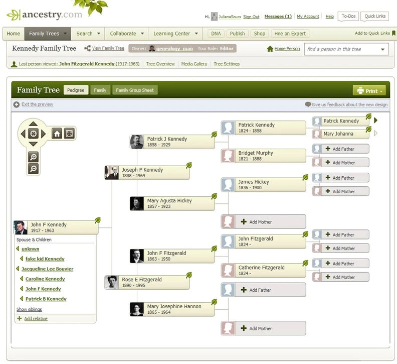 ancestry.com user interface