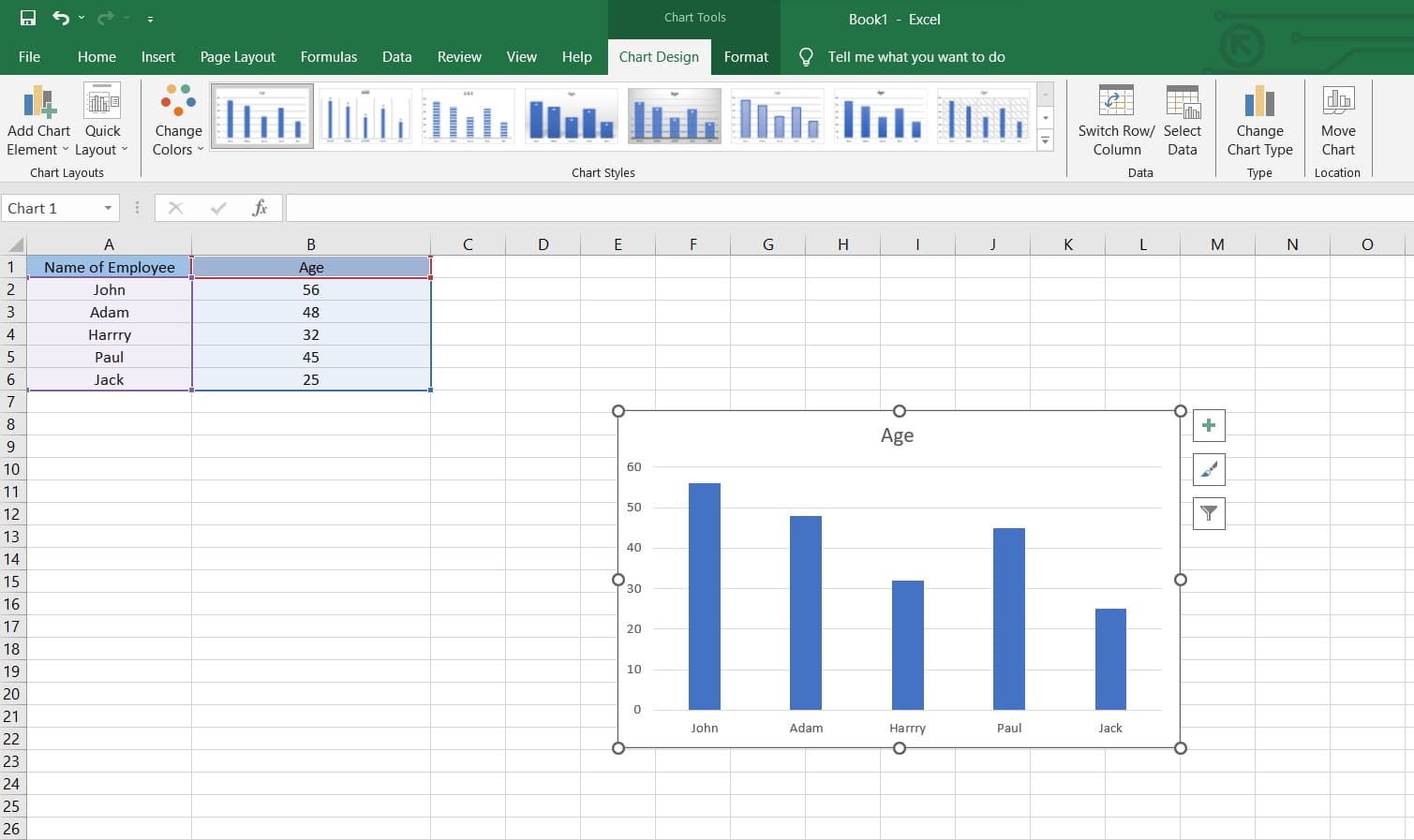 adicione um gráfico de barras na planilha do Excel