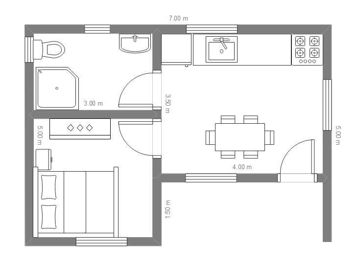 well organized one bedroom house plan
