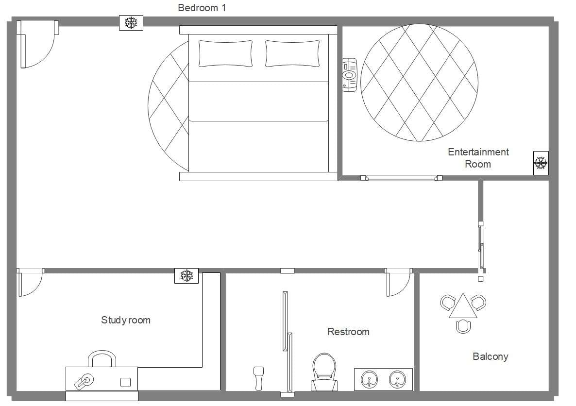 one bedroom with one bathroom design