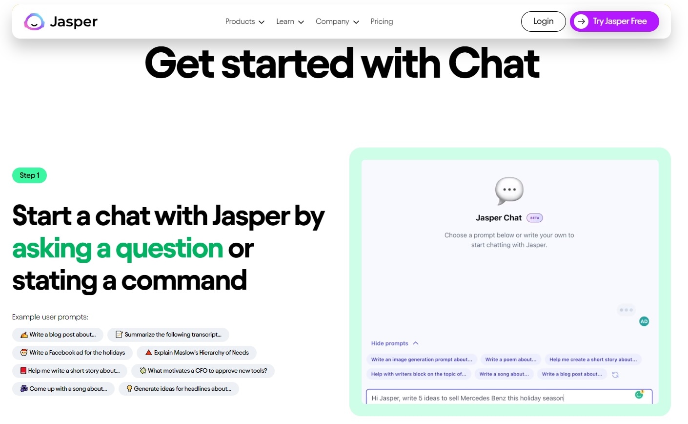  Beispiel Oberfläche von Jasper Chat