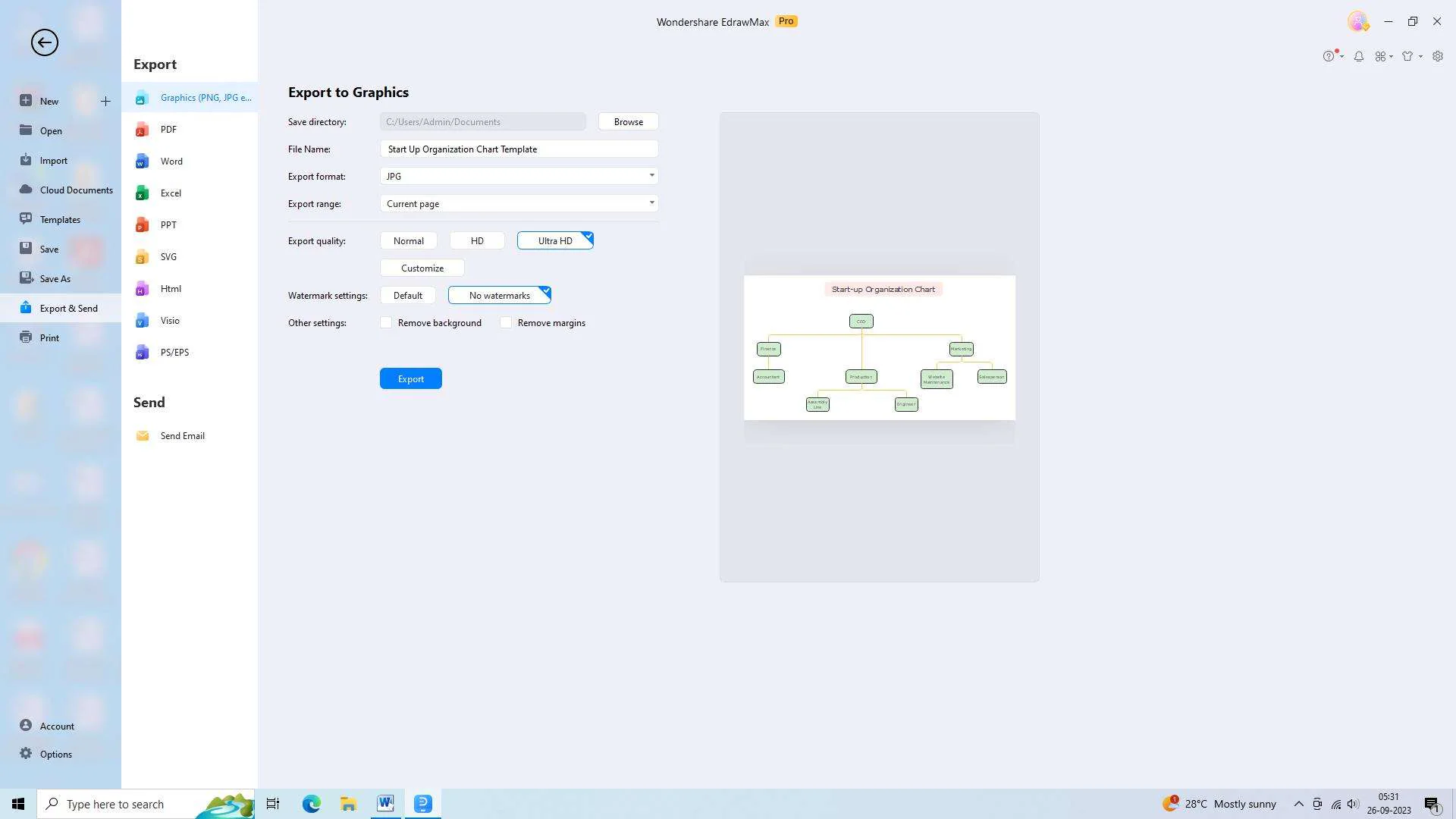 saving and exporting section in edrawmax