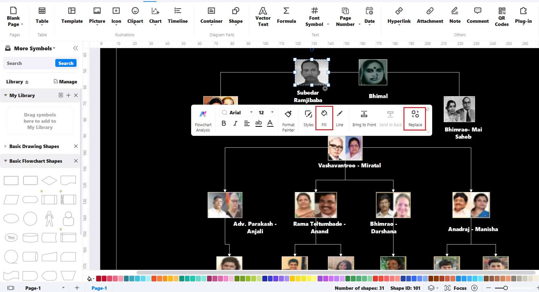 Updating color and images for the family tree in EdrawMax template