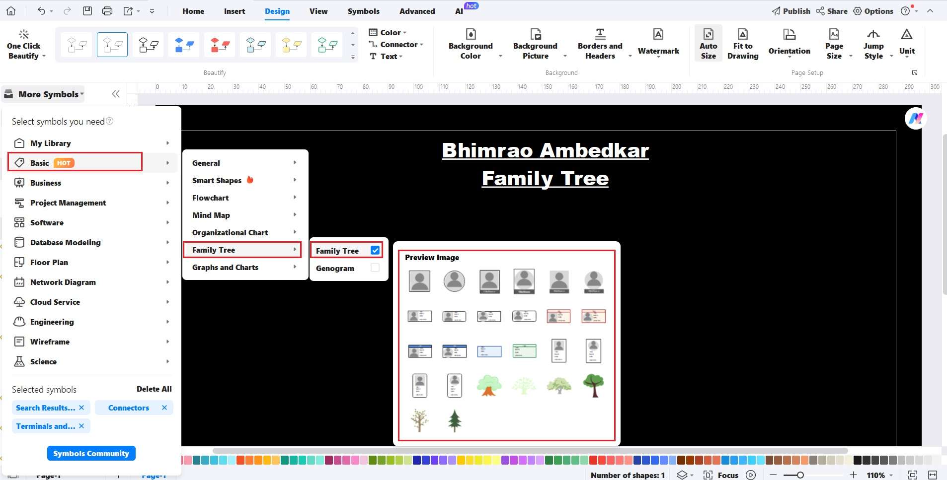 Start drawing by choosing family tree symbol library in EdrawMax
